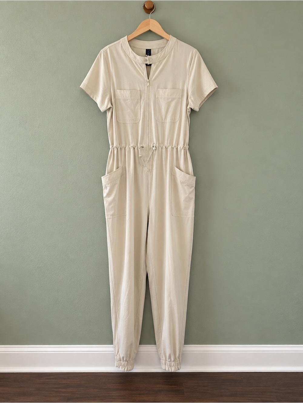 Old Navy Cream StretchTech Utility Jumpsuit with Drawstring Waist
